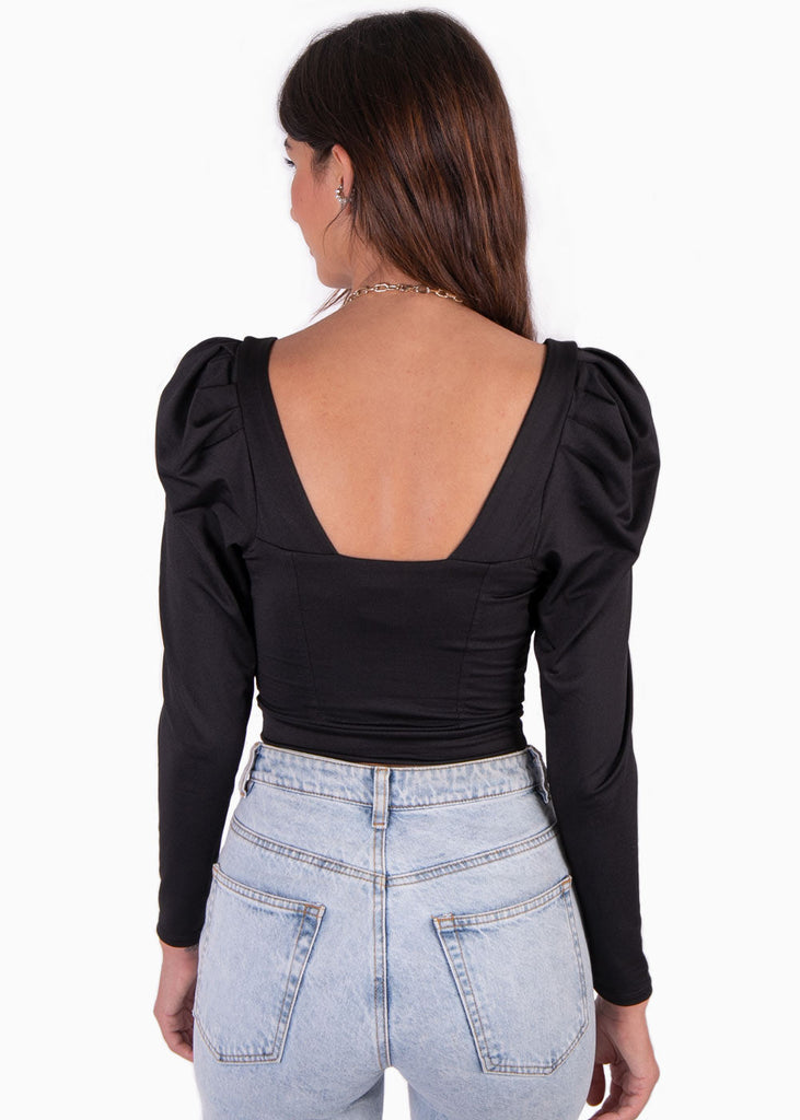 Blusa crop manga larga con escote cuadrado para mujer - Flashy