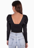 Blusa crop manga larga con escote cuadrado para mujer - Flashy