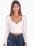 Blusa crop manga larga con escote cuadrado color blanco, marfil para mujer - Flashy