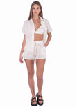Blusa de botones manga corta color marfil, blanco para mujer - Flashy