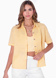 Blusa de botones manga corta color amarillo para mujer - Flashy