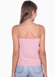 Blusa de tiras con cadenas y frente cruzado color rosado para mujer - Flashy