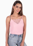 Blusa de tiras con encaje en escote para mujer - Flashy
