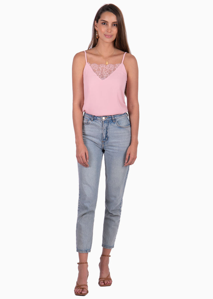 Blusa de tiras con encaje en escote para mujer - Flashy