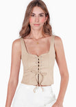 Blusa de tiras con ojaletes y tipo gamuza - KARENINA.MARFIL