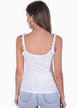 Blusa de tiras con ruche y escote anudado color blanco para mujer - Flashy