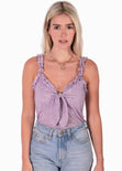 Blusa de tiras con ruche y escote anudado color lila, morado para mujer - Flashy
