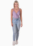 Blusa de tiras con ruche y escote anudado color lila, morado para mujer - Flashy