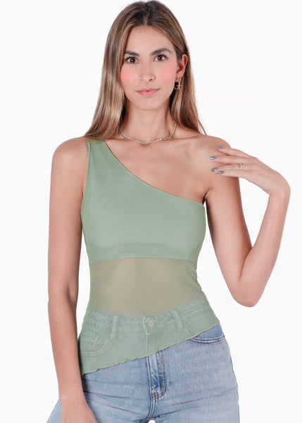 Blusa de un solo hombro y de malla para mujer - Flashy