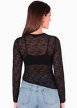 Blusa en encaje con manga campana y ruedo asimetrico - GALAPAGOS.NEGRO
