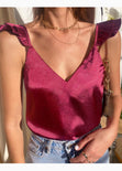 Blusa en tela satinada con boleros en tiras color vino para mujer - Flashy