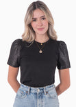 Blusa manga corta con brillo en mangas color negro para mujer - Flashy