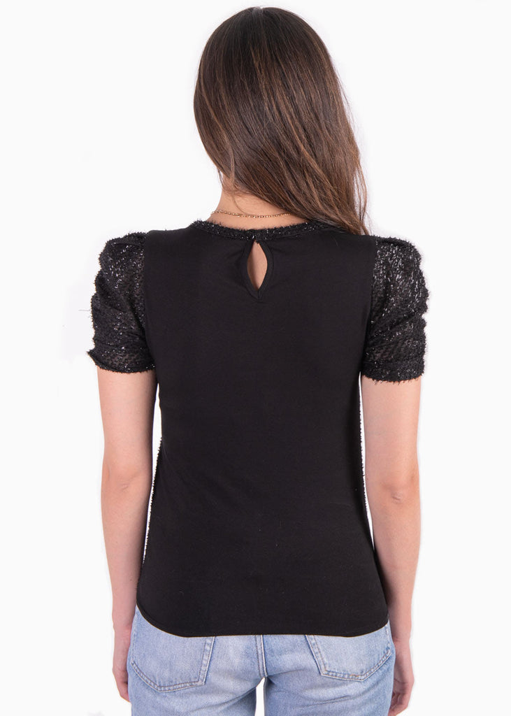 Blusa manga corta con mangas embombadas color negro para mujer - Flashy