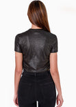 Blusa manga corta con recogido en costados color negro para mujer - Flashy