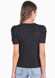 Blusa manga corta con recogido y escote en v color negro para mujer - Flashy