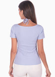 Blusa manga corta con tiras en escote color lila, morado para mujer - Flashy