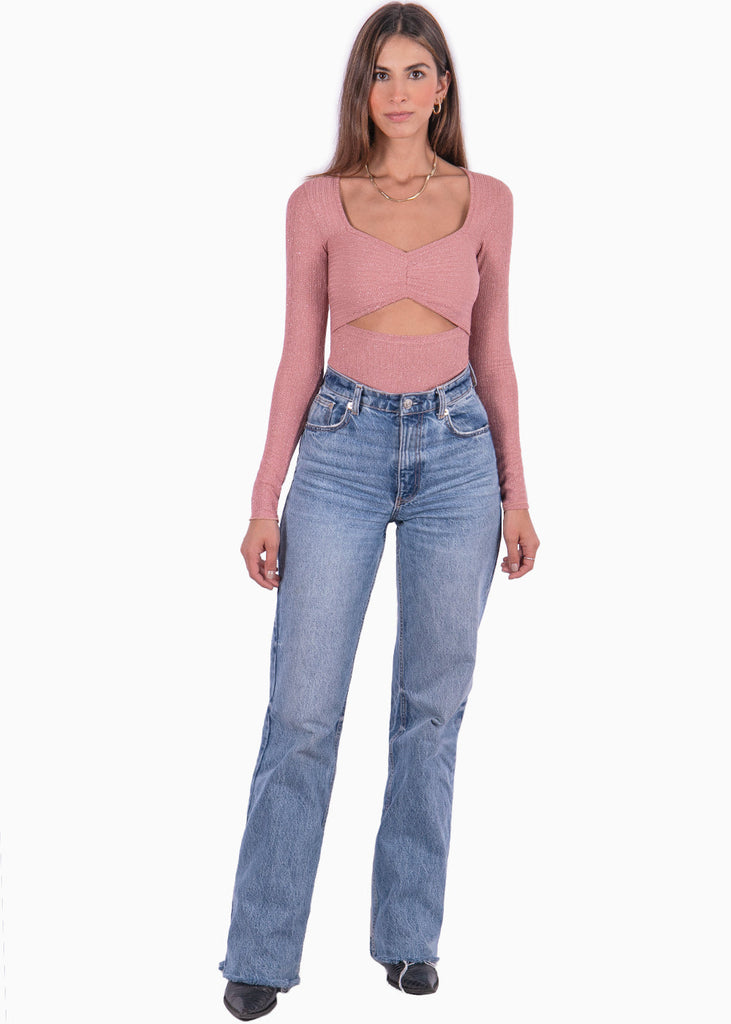 Blusa manga larga con abertura color rosado para mujer - Flashy