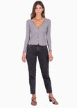 Blusa manga larga con botones de perlas color gris para mujer - Flashy