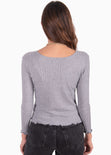 Blusa manga larga con botones de perlas color gris para mujer - Flashy
