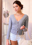 Blusa manga larga con botones de perlas color gris para mujer - Flashy