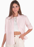 Camisa manga larga con botones y cuello color rosado para mujer - Flashy