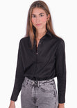 Camisa manga larga con botones y cuello color negro para mujer - Flashy