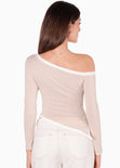 Blusa manga larga con cortes en contraste y abertura en costado color beige para mujer - Flashy