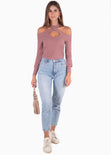 Blusa manga larga con cruce en escote color rosado, morado para mujer - Flashy