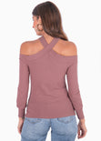 Blusa manga larga con cruce en escote color rosado, morado para mujer - Flashy