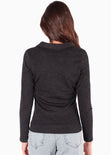 Blusa manga larga con entrelazado en delantero color negro para mujer - Flashy