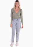 Blusa manga larga con escote cruzado color verde para mujer - Flashy