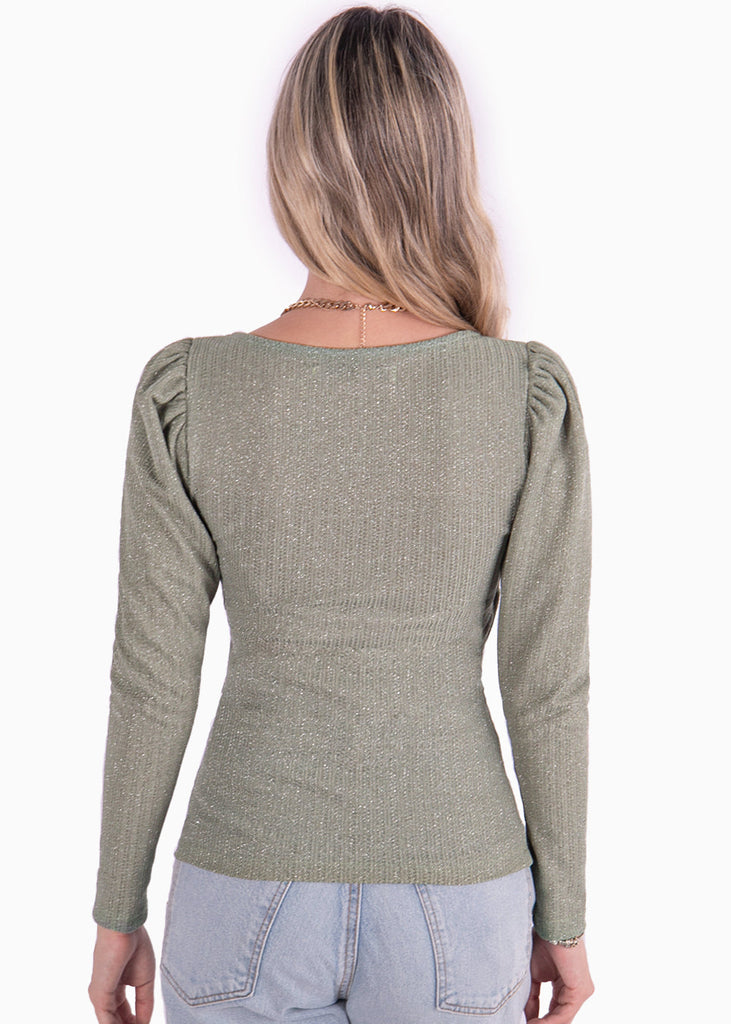 Blusa manga larga con escote cruzado color verde para mujer - Flashy