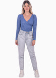Blusa manga larga con escote cruzado color azul para mujer - Flashy