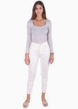 Blusa manga larga con escote cuadrado color gris para mujer - Flashy