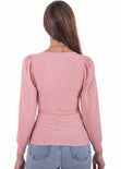 Blusa manga larga con escote cuadrado y mangas embombadas color rosado para mujer - Flashy