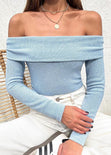 Buzo manga larga con escote off shoulder color azul para mujer - Flashy