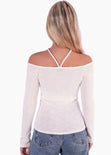 Blusa manga larga con escote tipo halter color blanco para mujer - Flashy