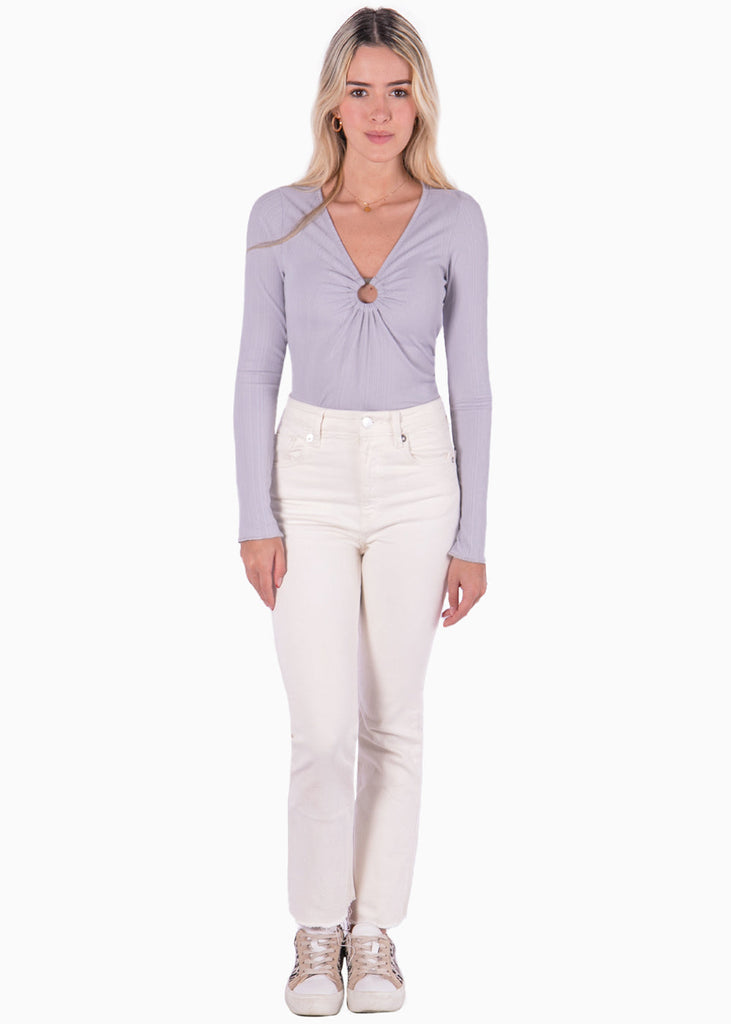Blusa manga larga con herraje de aro en escote color lila, morado para mujer - Flashy