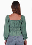 Blusa manga larga con mangas embombadas color verde para mujer - Flashy