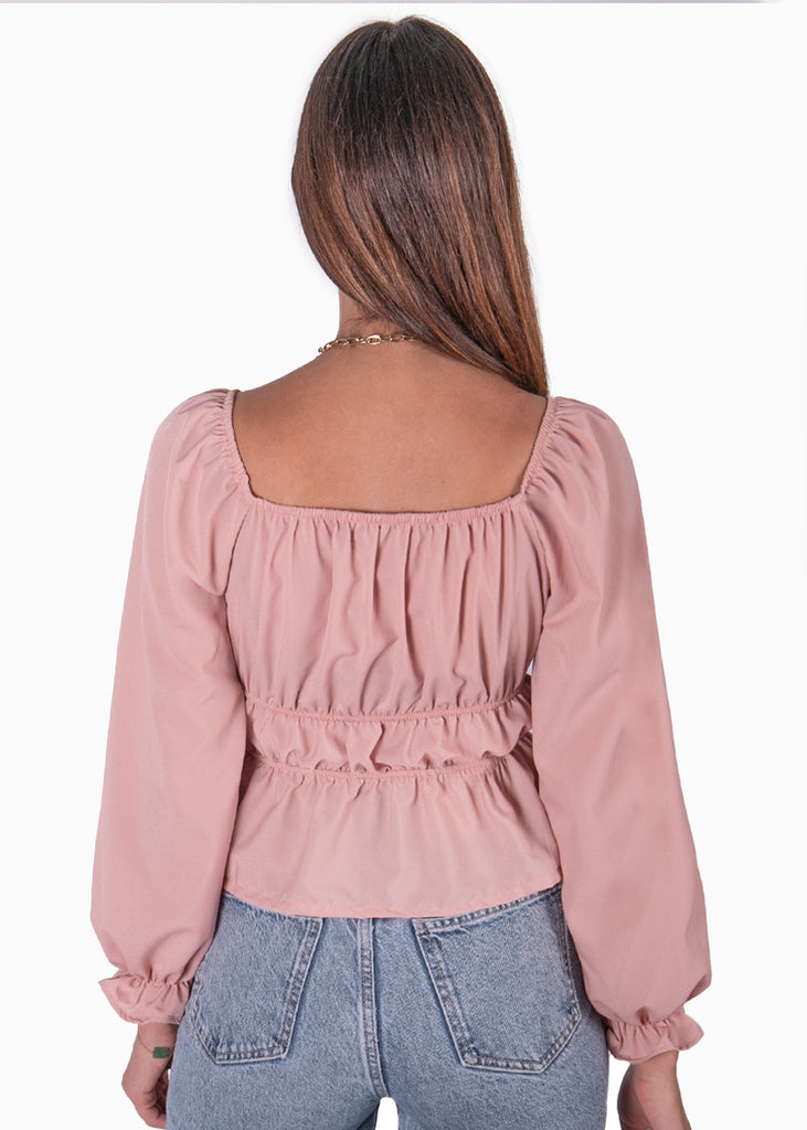 Blusa manga larga con mangas embombadas color rosado para mujer - Flashy