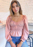 Blusa manga larga con mangas embombadas color rosado para mujer - Flashy