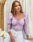 Blusa manga larga con recogido en escote color lila, morado para mujer - Flashy