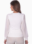 Blusa manga larga con recogido en hombros color blanco para mujer - Flashy