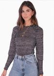 Blusa manga larga con recogido en hombros color negro para mujer - Flashy