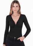 Blusa manga larga con varilla en escote profundo - ASPEN
