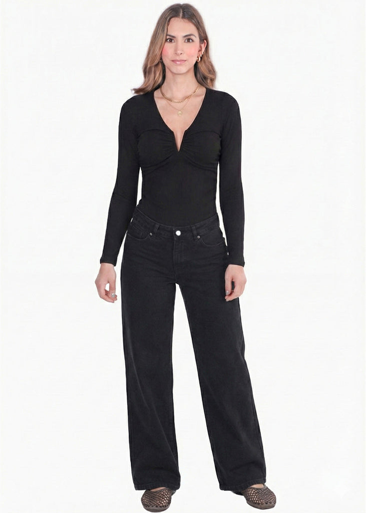 Blusa manga larga con varilla en escote profundo - ASPEN