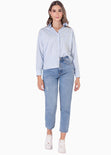 Blusa manga larga de botones color azul para mujer - Flashy