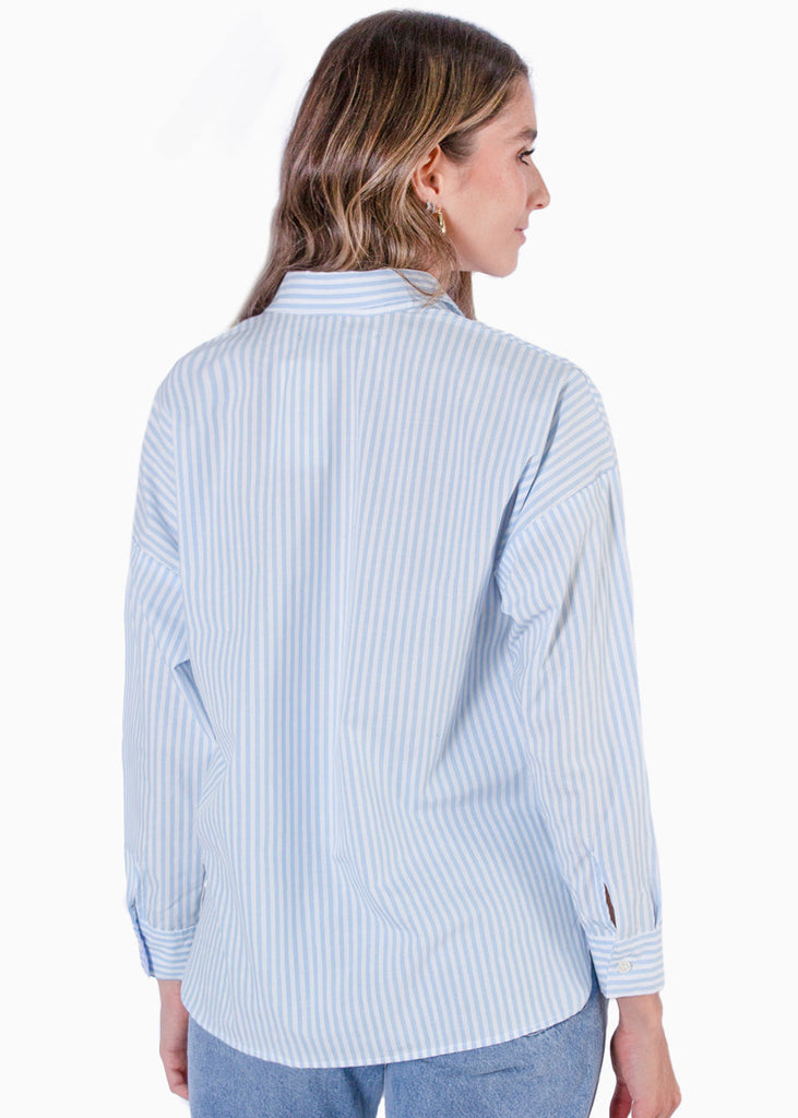 Blusa manga larga de botones color azul para mujer - Flashy
