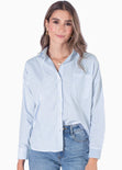 Blusa manga larga de botones color azul para mujer - Flashy
