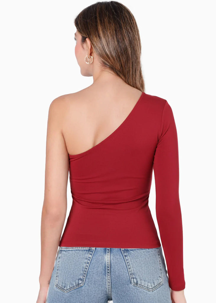 Blusa manga larga de un solo hombro con escote - ALLURE
